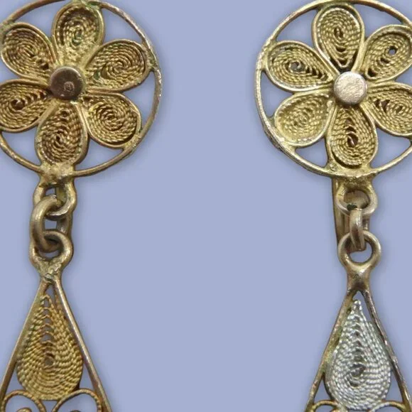 835 Silver Antique/Vintage Italian Carved Shell Cameo Earrings - Picture 5 of 11